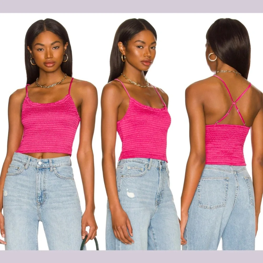 NWT $58 Free People [ Small ] Smocked Right‎ on Time Camisole Fuchsia Pink